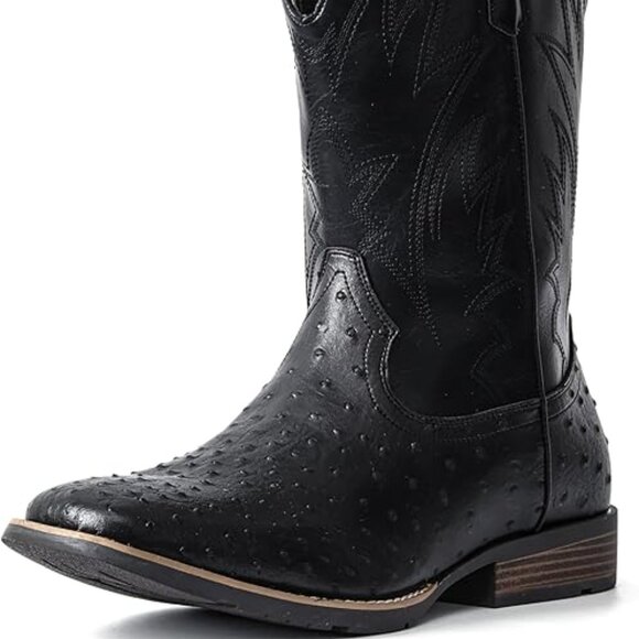 Cowboy Boots For Men Western Ostrich Wide Durable Fashionable Embroidered - Picture 3 of 5